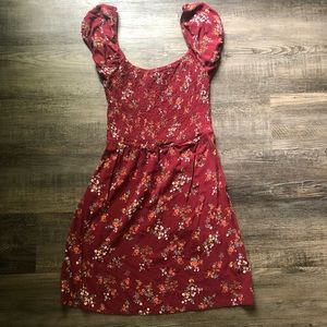 Sky and sparrow Square neck burgundy floral dress